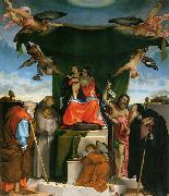 Lorenzo Lotto Thronende Madonna, Engel und Heilige oil